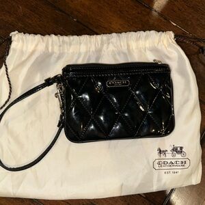 Small Black Patton Leather Coach credit card wristlet